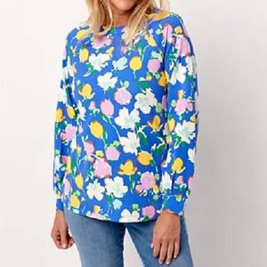 Isaac Mizrahi live plus bright floral print top boat neckline cuffed long sl 4X